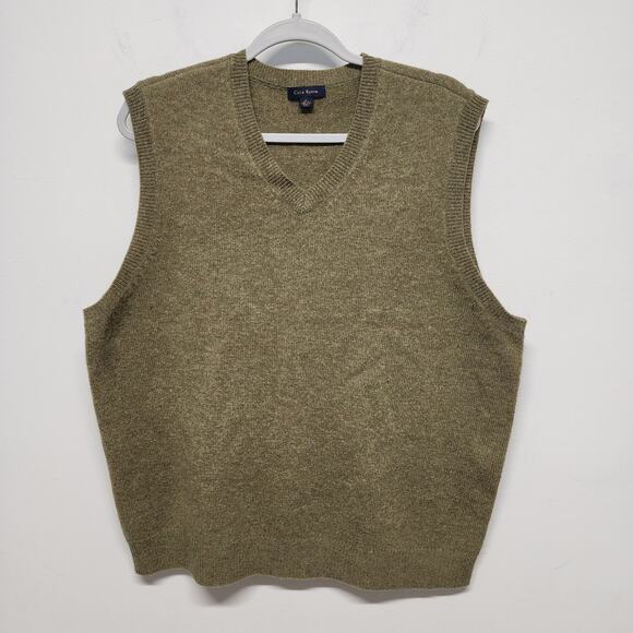 Club Room Jumper Sweater Vest Size L Green 100% Wool V-neck Dad Classic Preppy - Picture 1 of 7